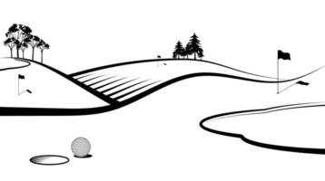 sport bal voor golf in voorkant van gat met vlaggen Aan sport- veld. banier, achtergrond voor ontwerp van wedstrijden. gezond levensstijl. vector