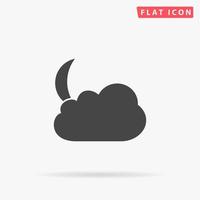 maan en wolken. gemakkelijk vlak zwart symbool met schaduw Aan wit achtergrond. vector illustratie pictogram