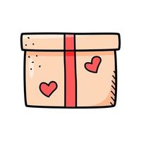 geschenkdoos met harten, doodle vectorillustratie. een feestelijke doos voor een bruiloft, valentijnsdag. vector