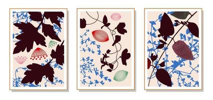 een reeks van abstract schilderijen voor de interieur. tekening bloemen, bladeren, planten. waterverf. bloemen stemming, reclame, mode, tendens, kunst. vector illustratie.