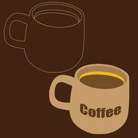 een koffie kop met zijn schets en een vers koffie binnen met bruin schuim, een klein koffie mok gevulde met cappuccino, koffie kop vector illustratie, mok contouren geschikt voor logo en tekens