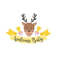 babydouche kaart met rendieren en welkomstbaby belettering, hand tekenen stijl vector