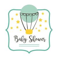 baby shower belettering met hete luchtballon, hand tekenen stijlicoon vector