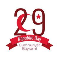 dag van de republiek turkije met nummer 29 en halve maan rond lint vlakke stijl vector