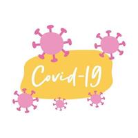 covid19 campagne belettering met deeltjes vlakke stijl pictogram vector illustratie ontwerp
