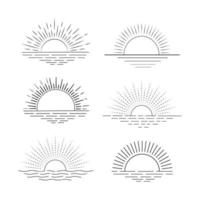 reeks van hand- getrokken zon icoon zomer zonsopkomst zonsondergang zonneschijn zon logo icoon zee oceaan zon vector illustratie