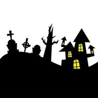 Halloween-huis en kale boom bij begraafplaats vectorontwerp vector