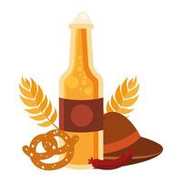 oktoberfest bierfles, hoed, krakeling en worst vector ontwerp