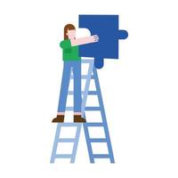 vrouw met puzzel op ladder vector ontwerp