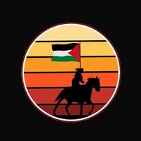 illustratie vector van vrouw rijden paard Holding Palestina vlag in zonsondergang landschap perfect voor print, spandoek, poster, enz