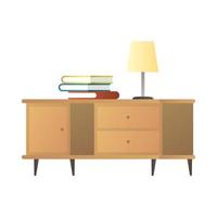 lamp en boeken over houten dressoir vectorillustratie vector