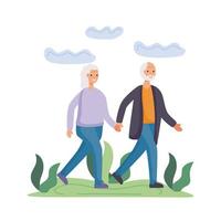 actieve senior paar wandelen in het kamp vector illustratie ontwerp