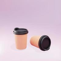 twee papier koffie cups Aan een roze achtergrond. vector illustratie.