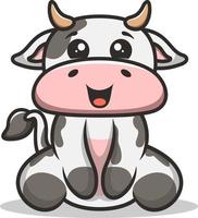 zittend schattig koe mascotte logo vector