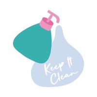 houd het schoon campagne belettering met fles platte stijl pictogram vector illustratie ontwerp