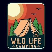 avontuur camping etiket vector illustratie retro wijnoogst insigne sticker en t-shirt ontwerp