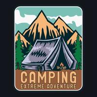 avontuur camping etiket vector illustratie retro wijnoogst insigne sticker en t-shirt ontwerp
