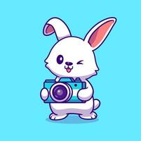 schattig konijn Holding camera tekenfilm vector icoon illustratie. dier technologie icoon concept geïsoleerd premie vector. vlak tekenfilm stijl
