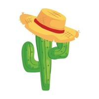 cactus plant met rieten hoed op witte achtergrond vector