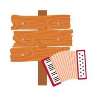 klassieke accordeon met houten tekenpost op witte achtergrond vector