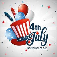 VS hoed ballonnen en vuurwerk van onafhankelijkheidsdag vector ontwerp