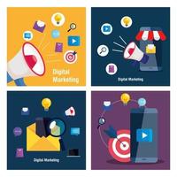 smartphones en megafoon met icon set van digitale marketing vector design