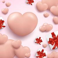 valentijnsdag dag poster achtergrond met realistisch hart en geschenk doos vector