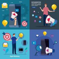 smartphones en mannen avatars met icon set van digitale marketing vector design