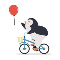 schattige pinguïn fietsen met ballon vector