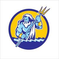 Poseidon mascotte karakter logo stijl vector