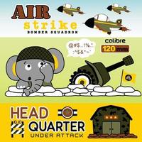schattig olifant met leger apparatuur, leger elementen illustratie, vector tekenfilm illustratie