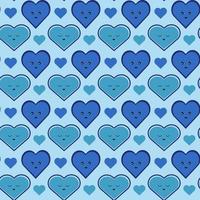 naadloos patroon met blauw harten verschillend emoties en ontwerp. vector retro textuur. kleding stof patroon.