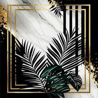 gouden palm bladeren Aan wit en zwart marmeren achtergrond, sjabloon, ansichtkaart - vector