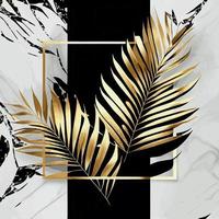 gouden palm bladeren Aan wit en zwart marmeren achtergrond, sjabloon, ansichtkaart - vector