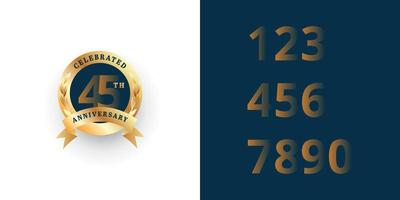 reeks 45 jaren verjaardag goud embleem insigne etiket illustratie sjabloon ontwerp vector