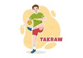 sepak takraw illustratie met atleet spelen trap bal Aan rechtbank in vlak sport- spel wedstrijd tekenfilm hand- getrokken voor landen bladzijde sjabloon vector