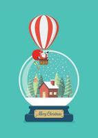 vrolijk Kerstmis glas bal met de kerstman in ballon en winter huis vector