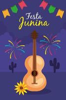 festa junina met gitaar en decoratie, het festival van juni van brazilië, vieringsdecoratie vector