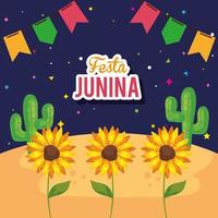 festa junina met zonnebloemen en decoratie, het festival van juni in Brazilië vector