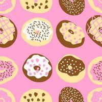 donuts patroon. vector illustratie in tekenfilm vlak stijl geïsoleerd Aan roze achtergrond