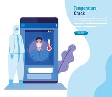 temperatuurcontrole door contactloze thermometer en smartphone, waarbij nieuwe technologie wordt gecontroleerd vector