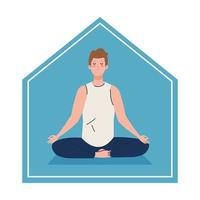 thuis blijven, man mediteren, concept voor yoga, meditatie, ontspannen, gezonde levensstijl vector