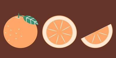 geheel en besnoeiing oranje. citrus fruit in vlak stijl. vector