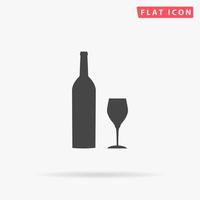 fles van wijn en glas. gemakkelijk vlak zwart symbool met schaduw Aan wit achtergrond. vector illustratie pictogram