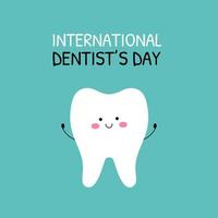 Internationale tandarts dag vector illustratie. schattig tand karakter voor kaart, banier of poster