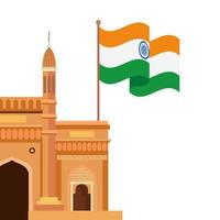 gateway, beroemd monument met vlag van india op witte achtergrond vector