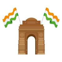 india poort, beroemd monument met vlaggen van india vector