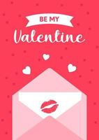 valentijnsdag dag achtergrond met de envelop en lippen. bewerkbare vector illustratie voor website, uitnodiging, ansichtkaart en sticker. formulering omvatten worden mijn valentijn.