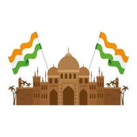 taj mahal, beroemd monument met vlaggen india vector