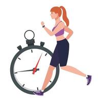 vrouw met stopwatch, vrouwelijke atleet met chronometer op witte achtergrond vector